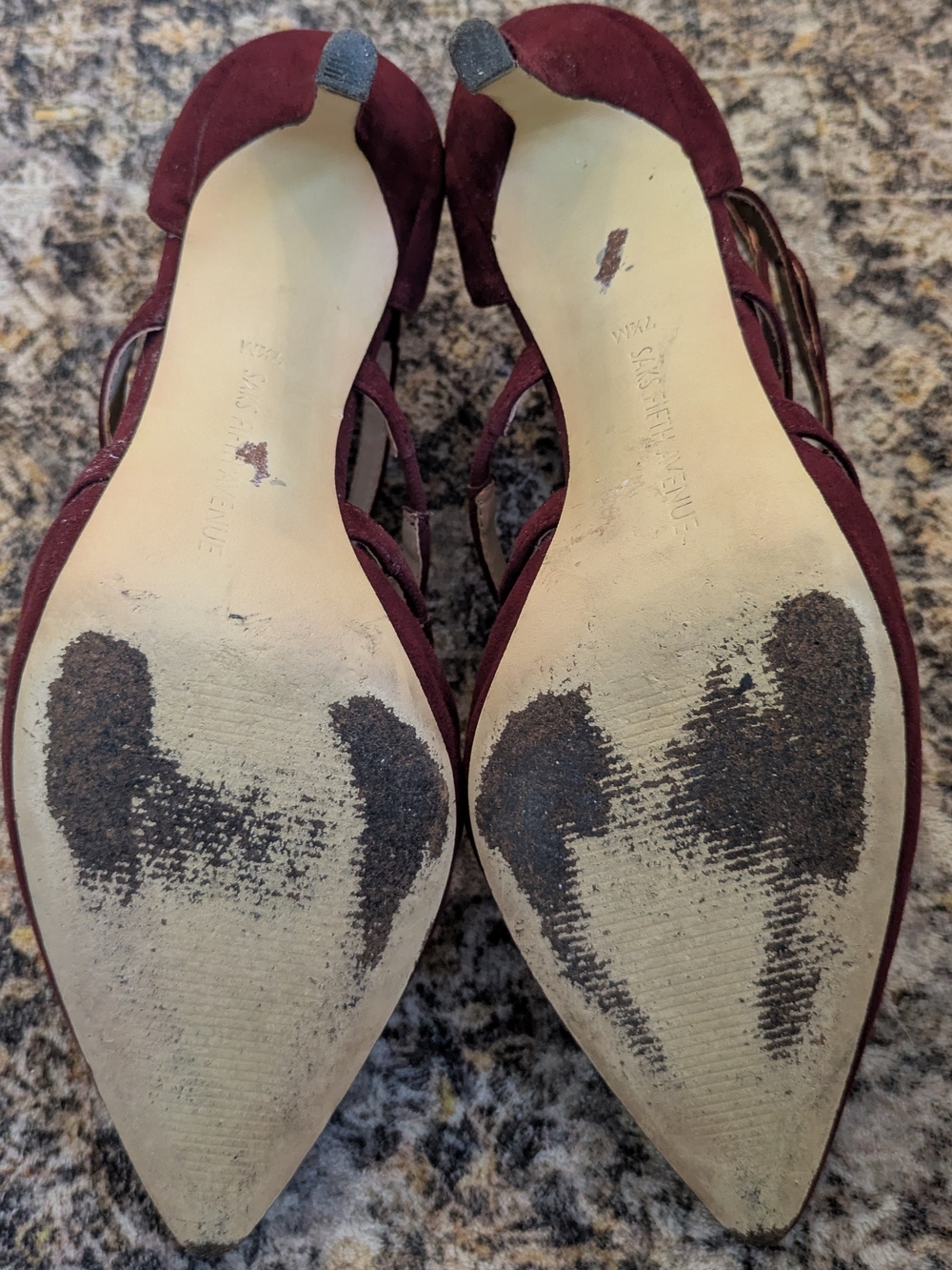 Saks Fifth Avenue Burgundy Suede Strappy Pumps Pointed Toe Heel Size 7.5 - Picture 7 of 10